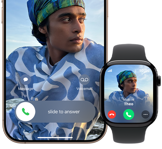 Aplikace Hovory na Apple Watch Series 10, zobrazují se hovory za uplynulou noc, jeden je zvýrazněný